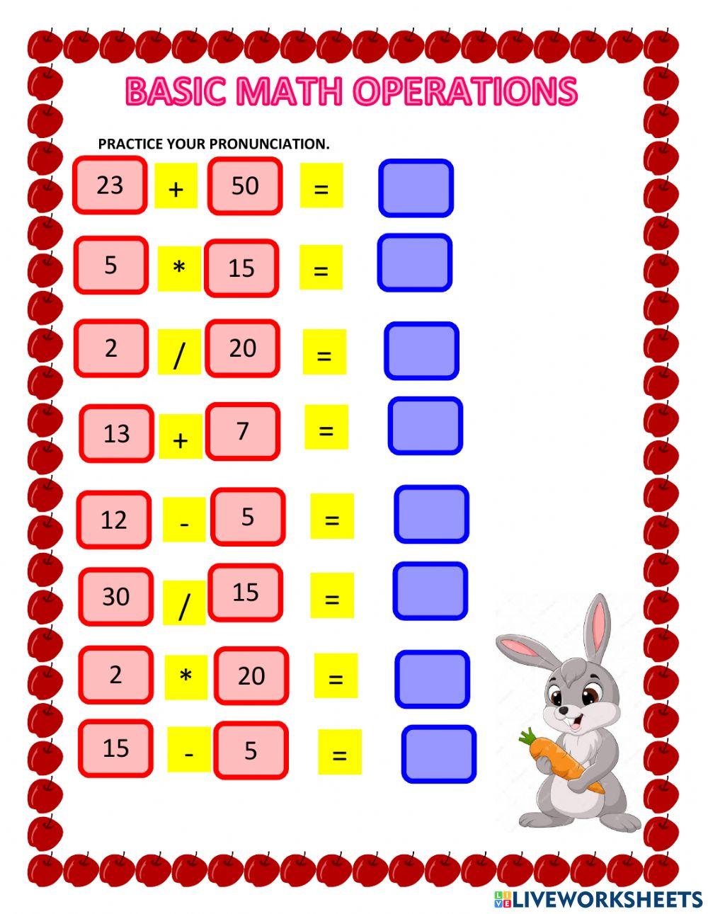 Basic math operations | LiveWorksheets | 1773914