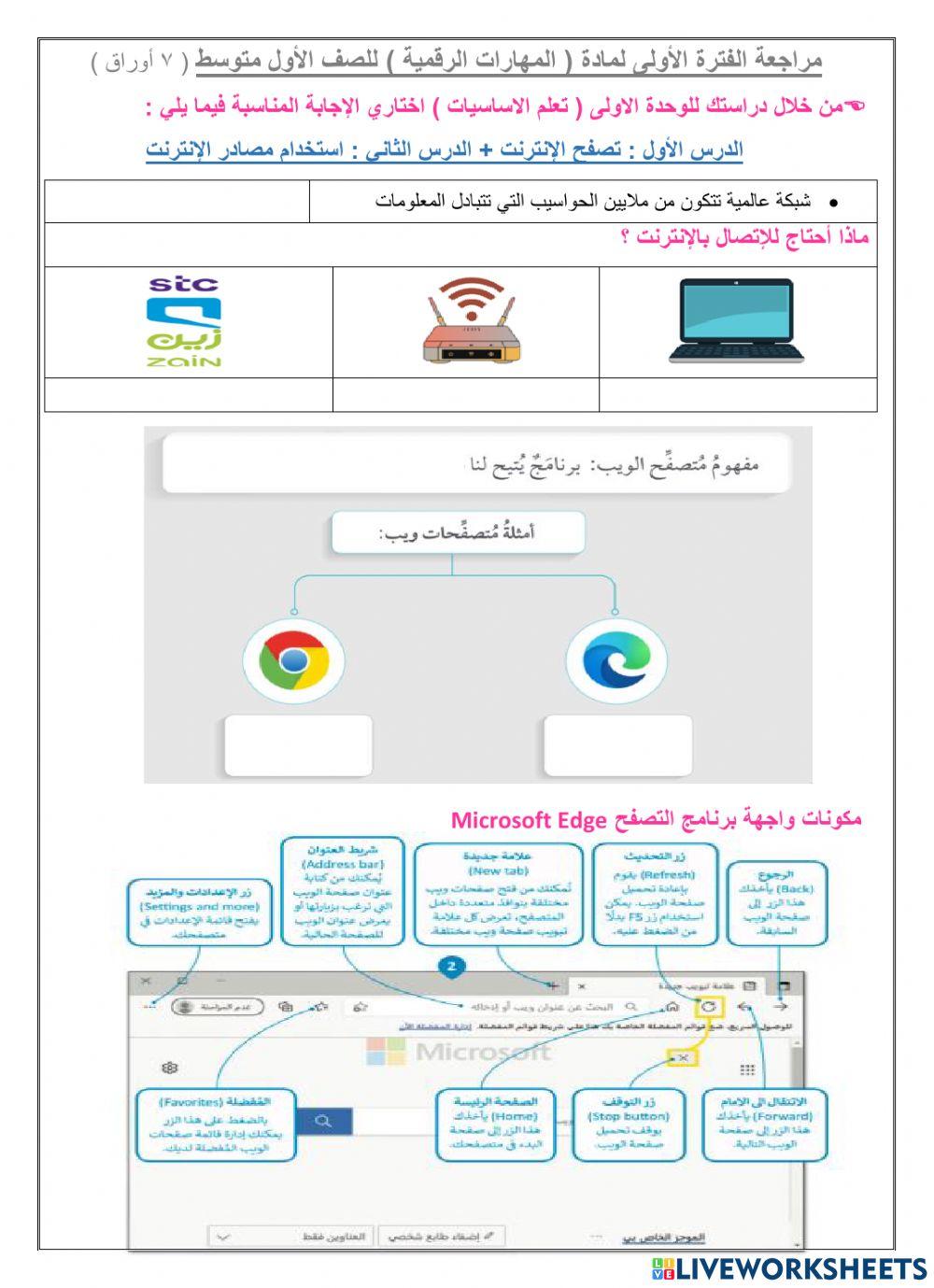مراجعة الوحدة الأولى تعلم الأساسيات للصف الأول متوسط الفصل الدراسي الثاني