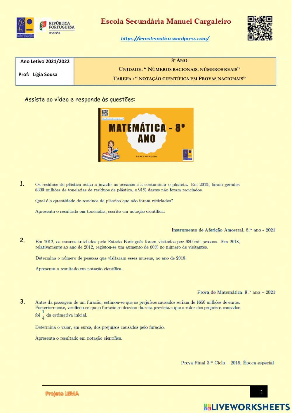 Notação científica em provas nacionais
