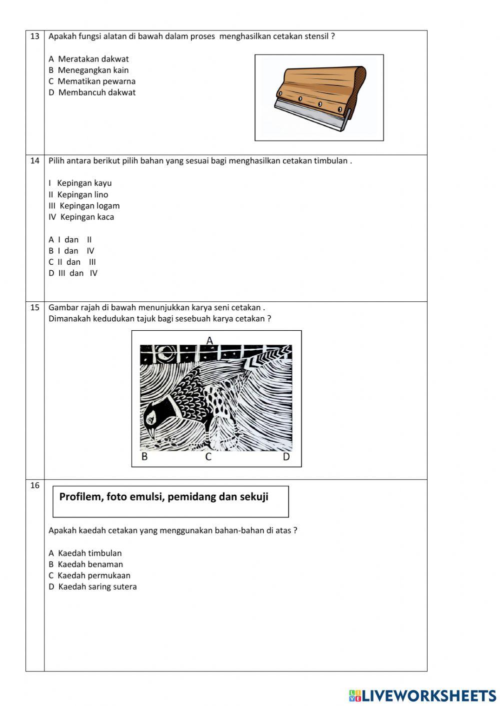 TINGKATAN 2 Tajuk 4 : Seni Cetakan