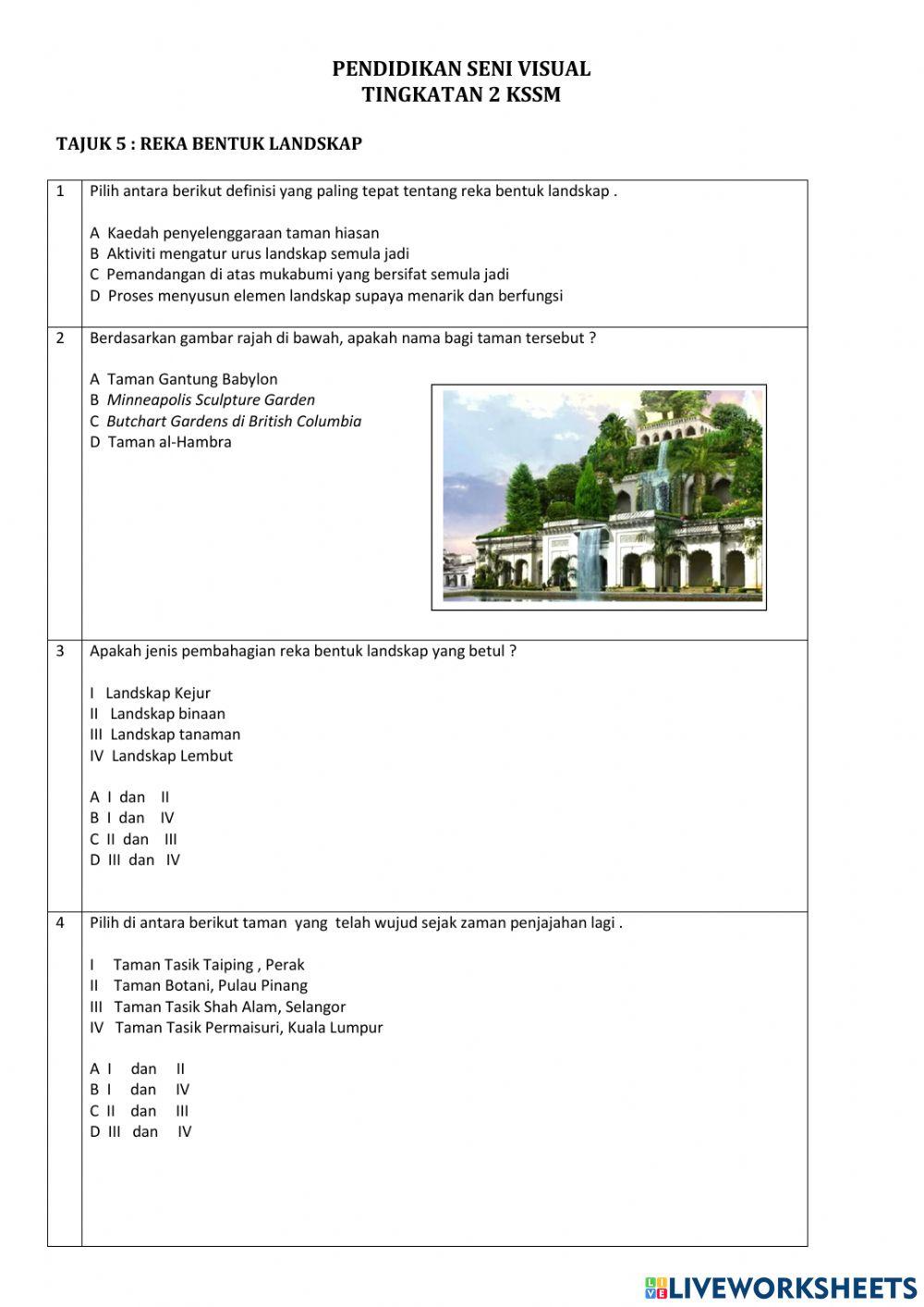 Tingkatan 2 Tajuk 5 : Reka Bentuk Landskap