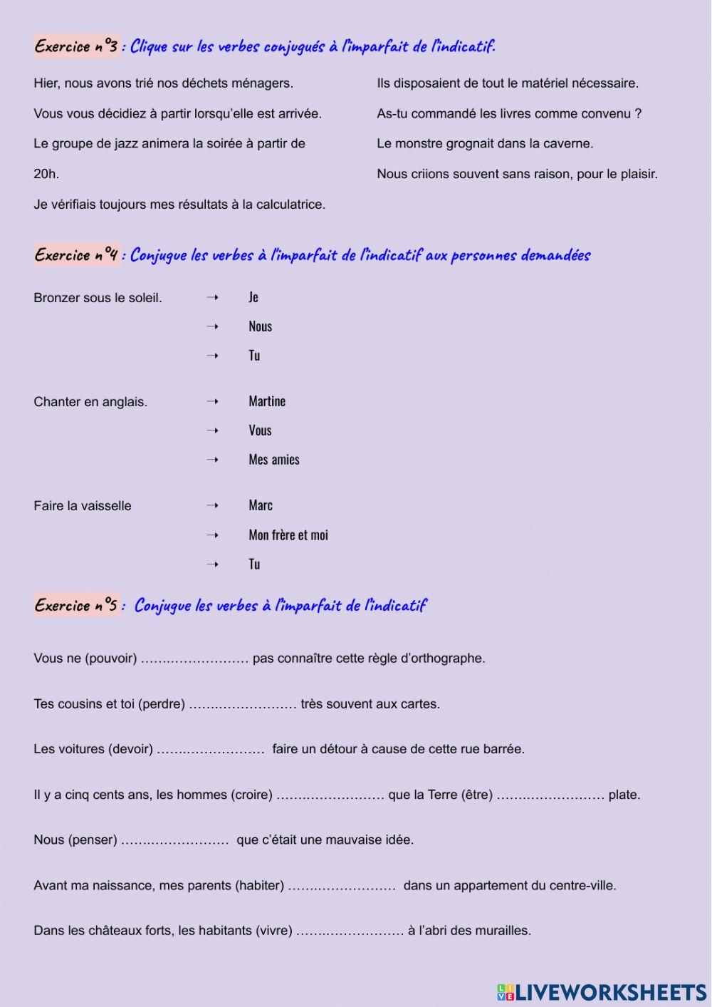 Révisions - l'imparfait