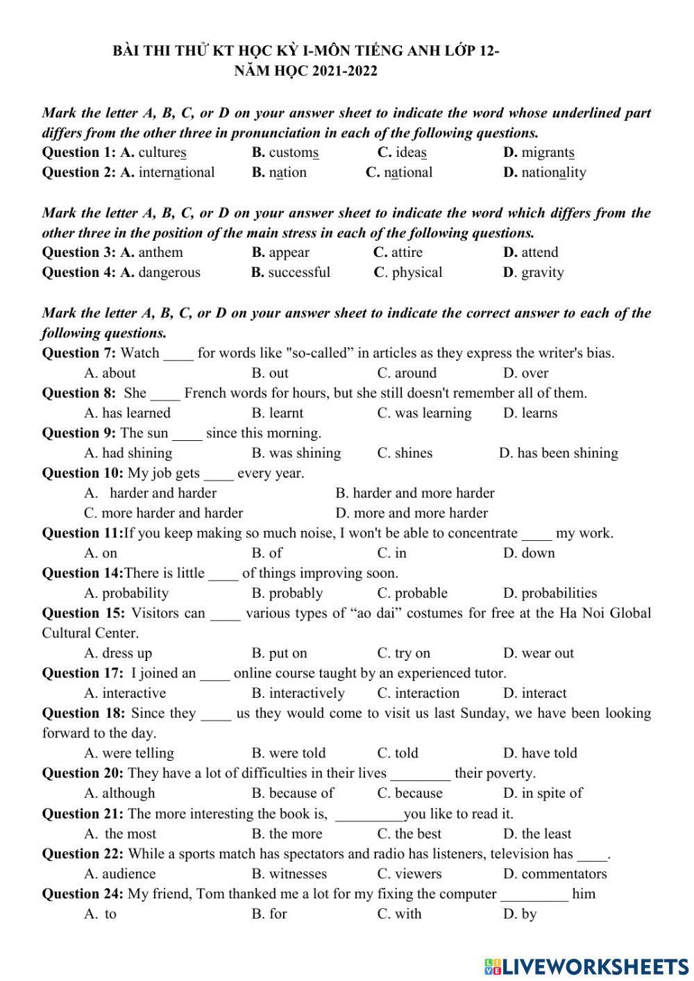 E12 on thi hk1 6-1-2022