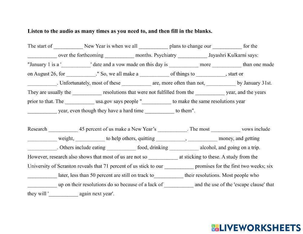 NY Resolutions-Dictation Exercise 1