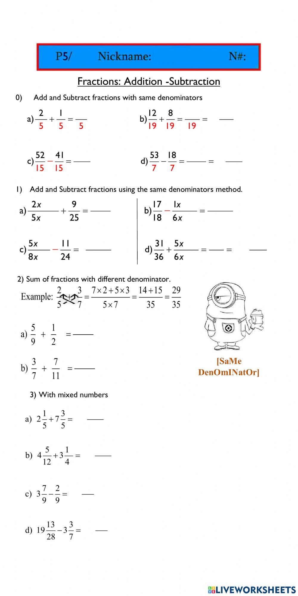 Fractions: Addition-Subtraction 02