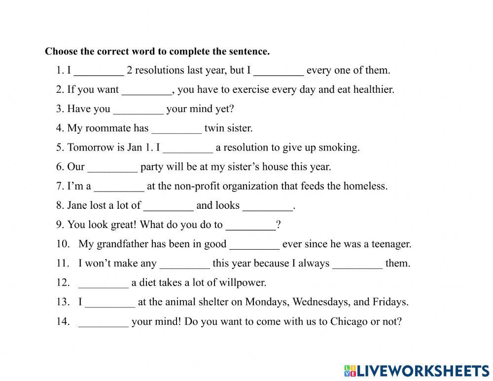 NY Resolutions-Vocabulary Exercise