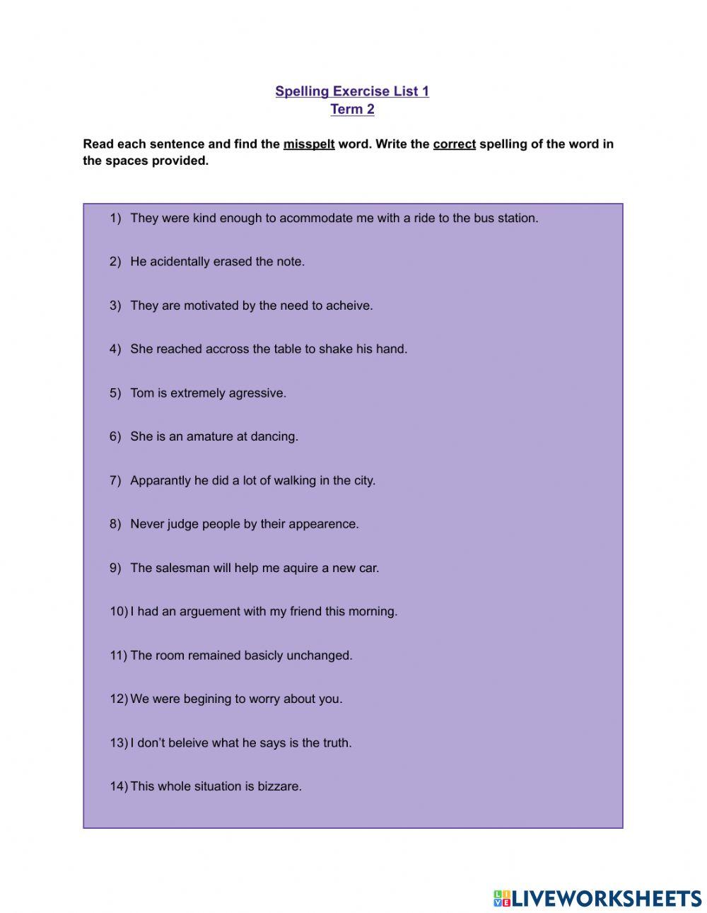 Spelling Exercise List 1, Term 2 Spelling Exercise List 1, Term 2