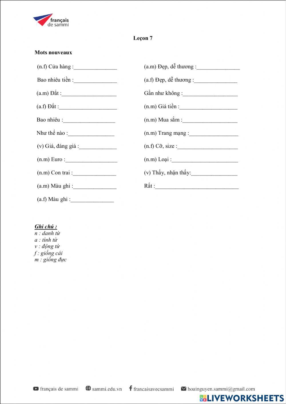 Le Nouveau Taxi 1 - Leçon 7 - Vocabulaire