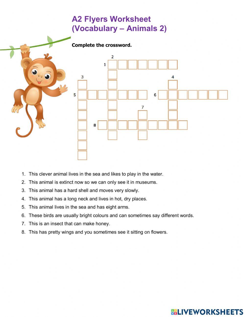 A2 Flyers Worksheet Vocabulary Animals 2