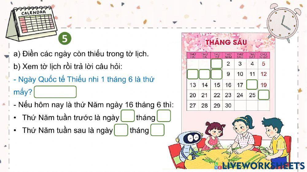 Thực hành và trải nghiệm xem đồng hồ, xem lịch