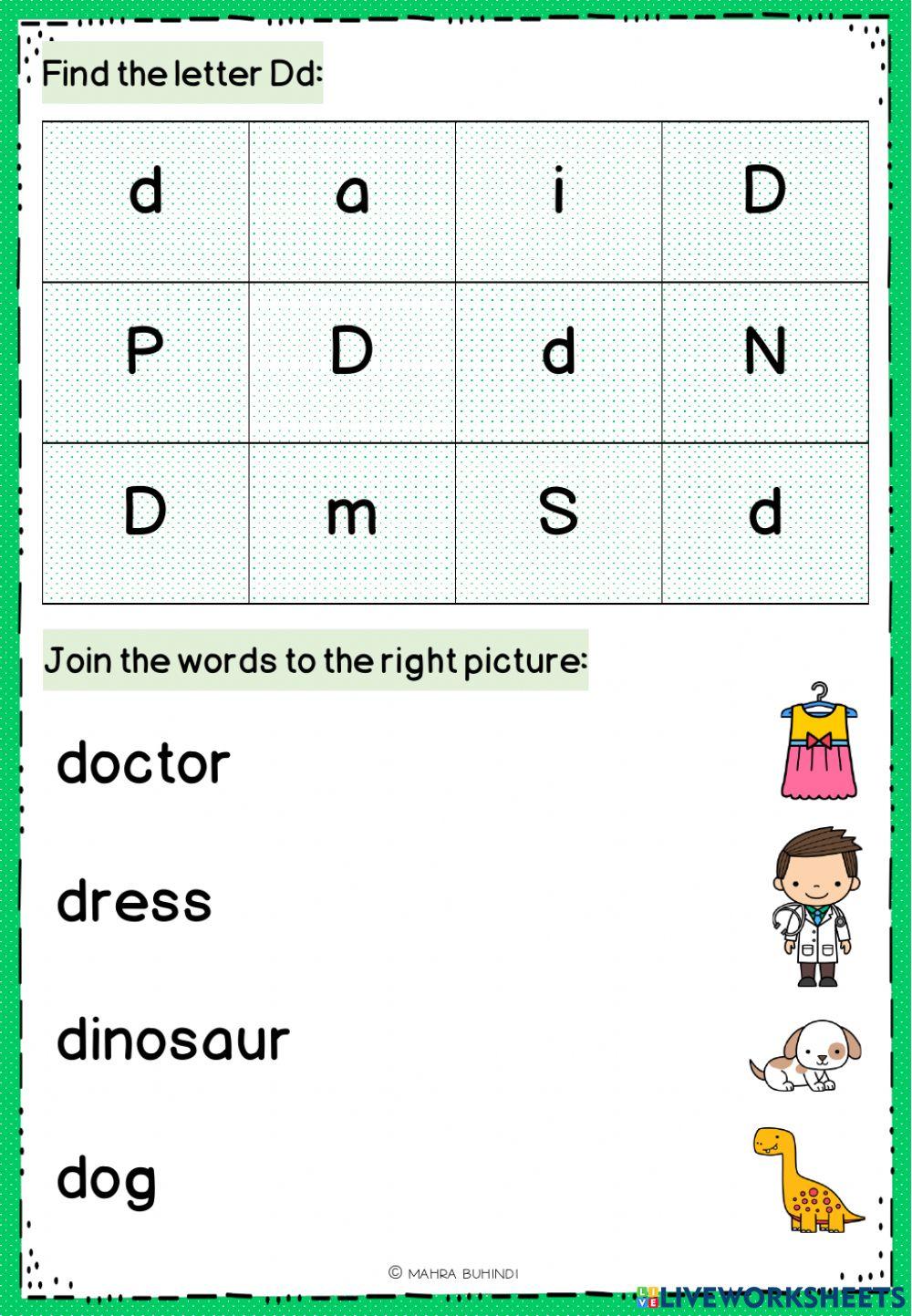 Letter Dd Activity worksheet | Live Worksheets
