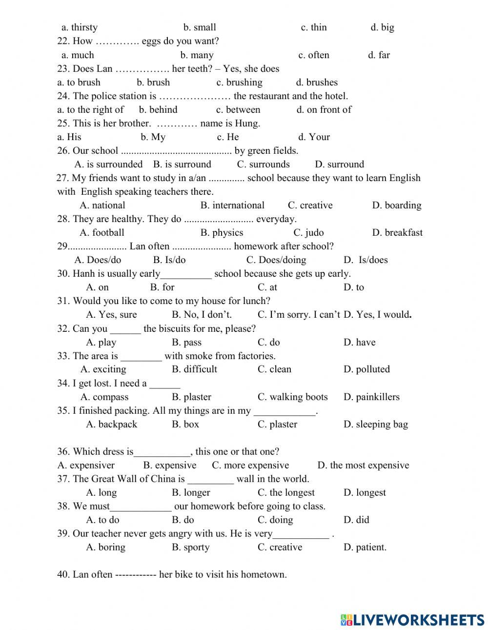 First Semester Test - Grade 6 - Sample 4