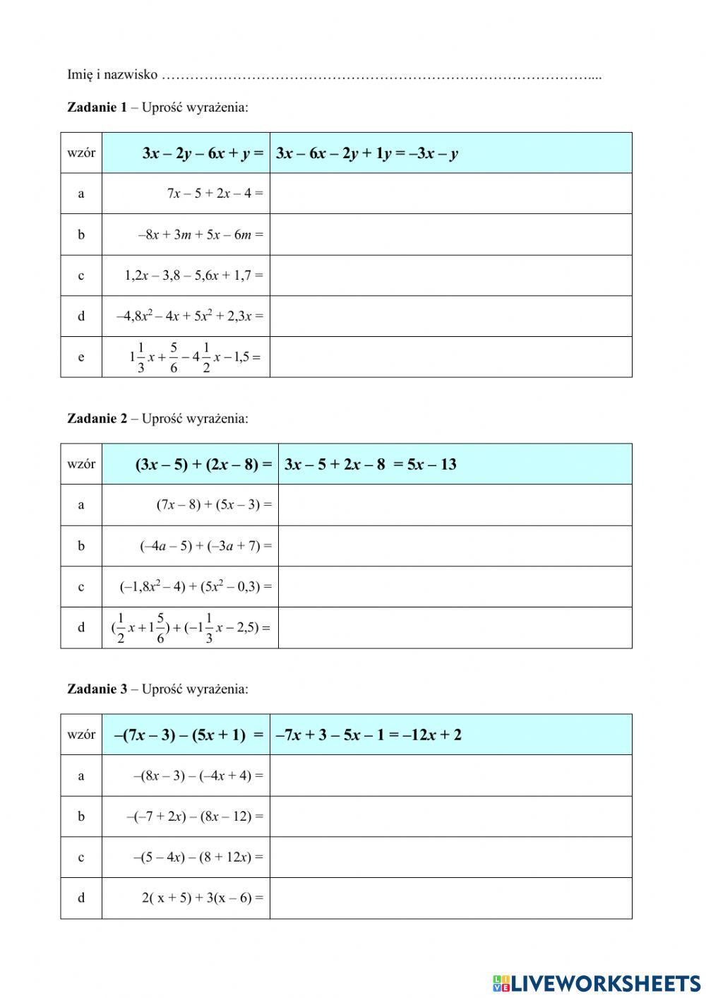 Redukacja wyrażeń algebraicznych