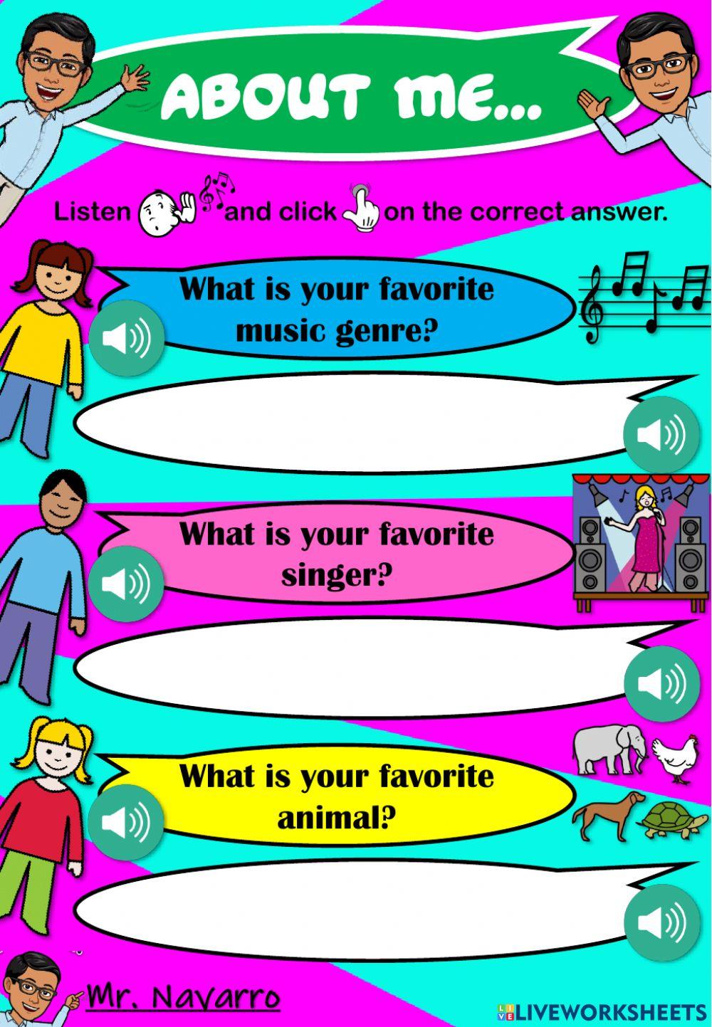 About Me... (Listen and click on the correct answer)