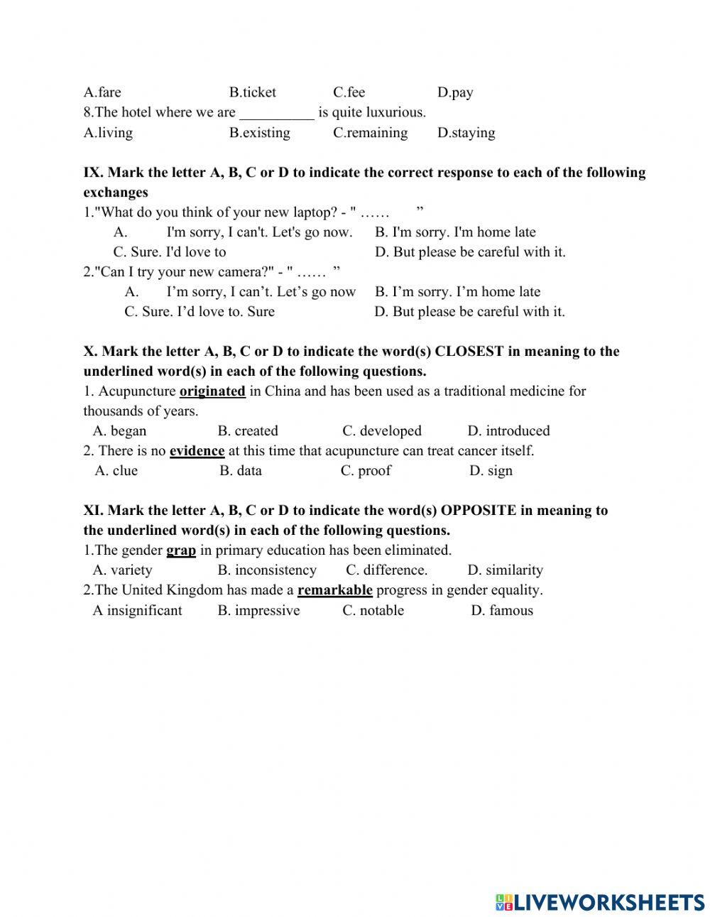 Unit 8 - Vocab and grammar 1