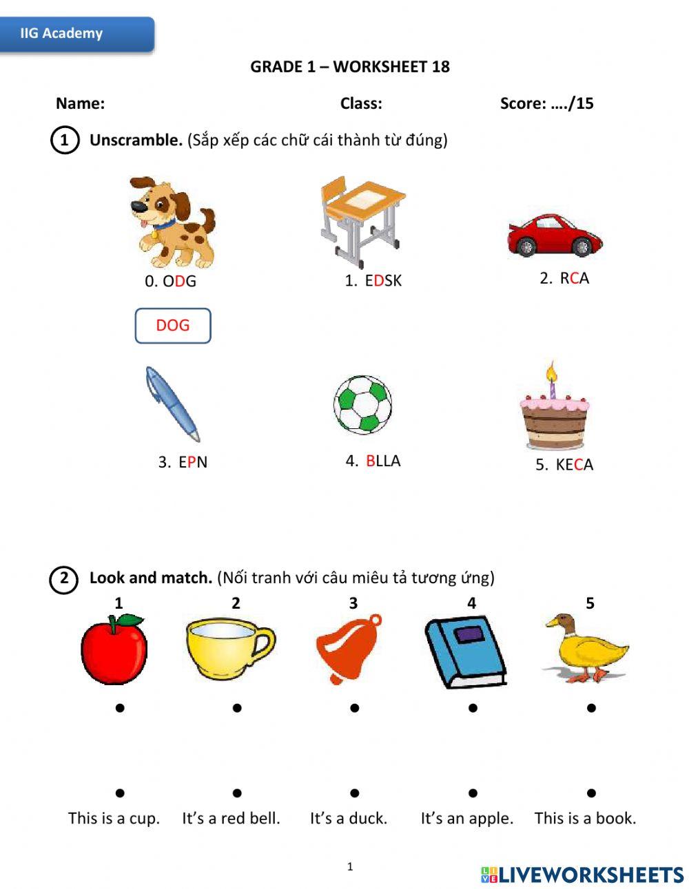 IIG-Grade 1-Worksheet 18