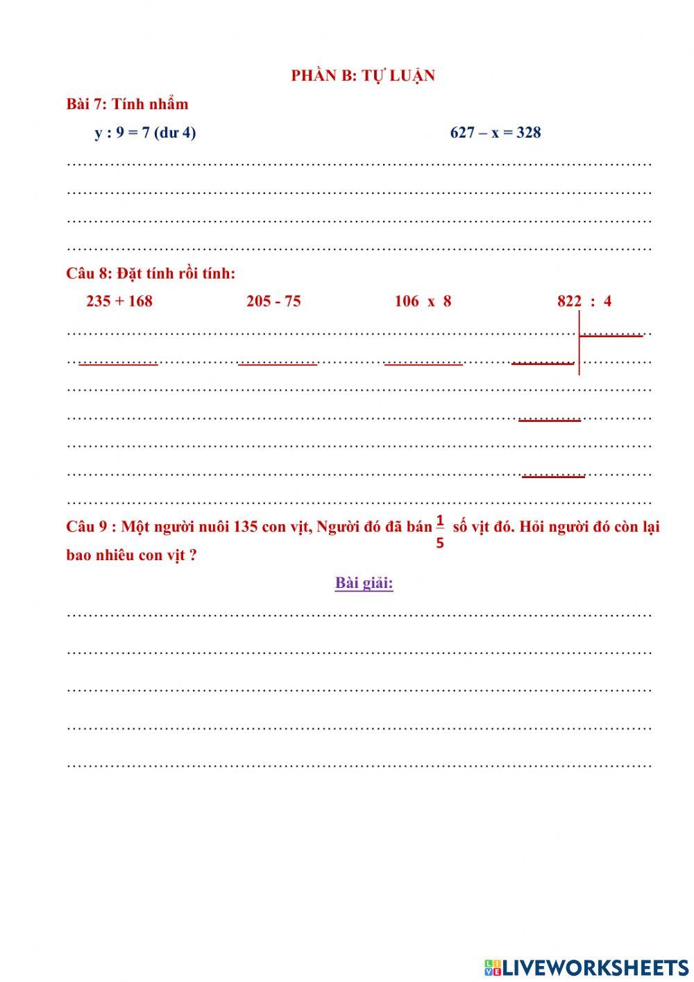 Đề kiểm tra toán cuối học kì 1 môn toán  đề 2