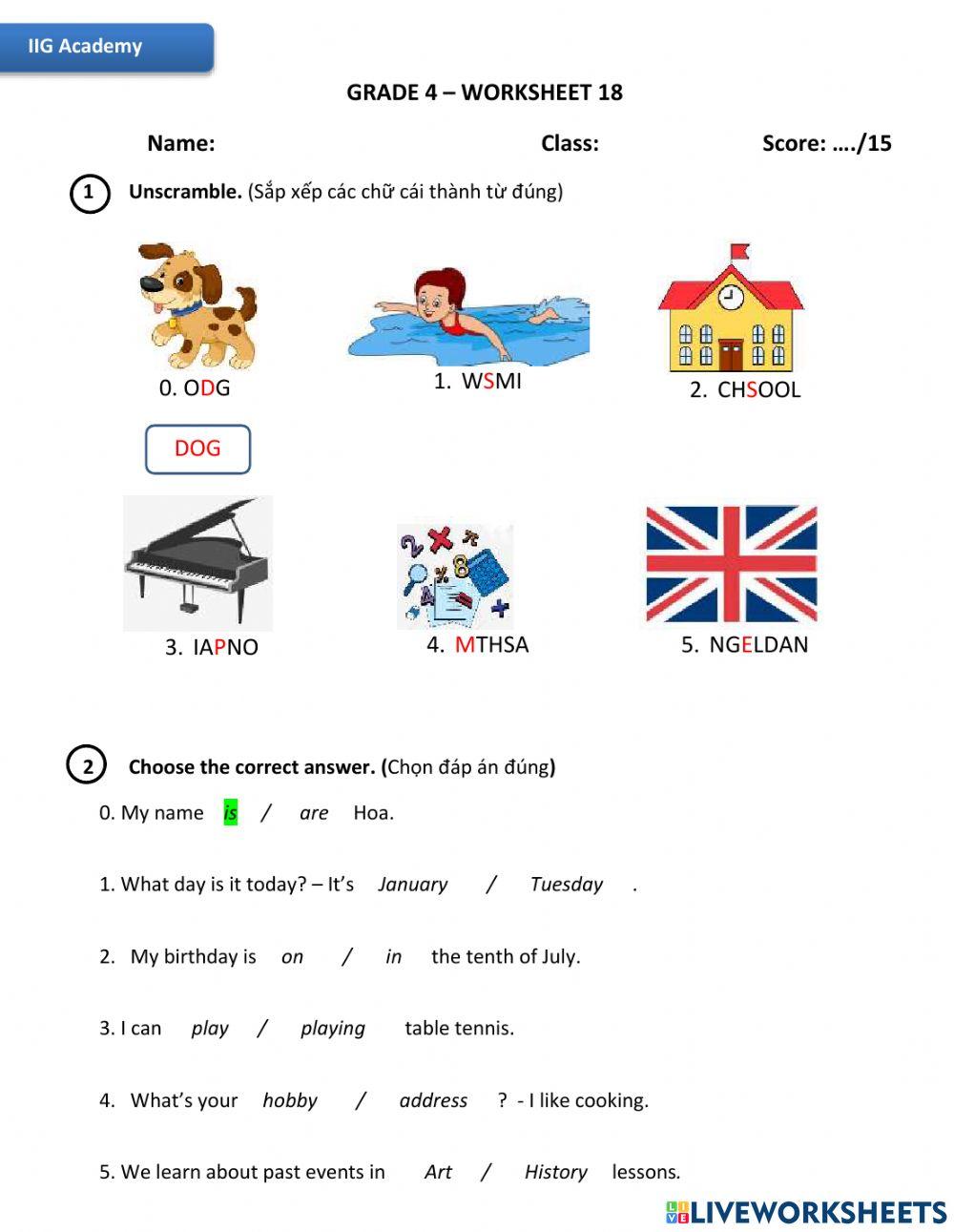 IIG-Grade 4-Worksheet 18