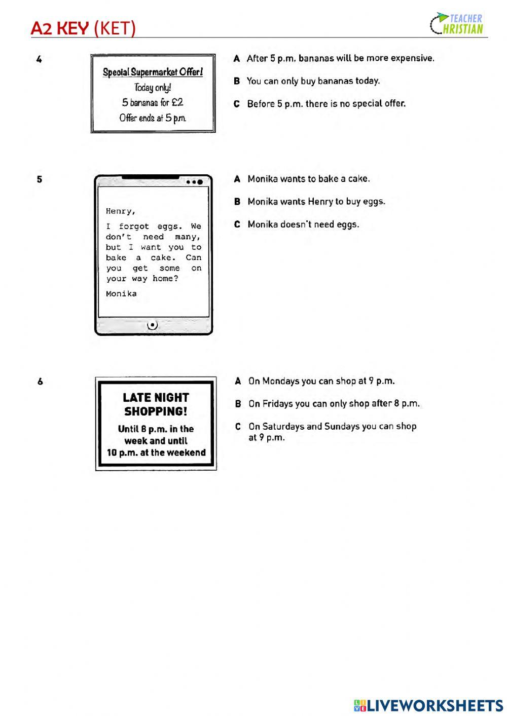 KET READING AND WRITING MOCK 1 0611 camfly2 Live