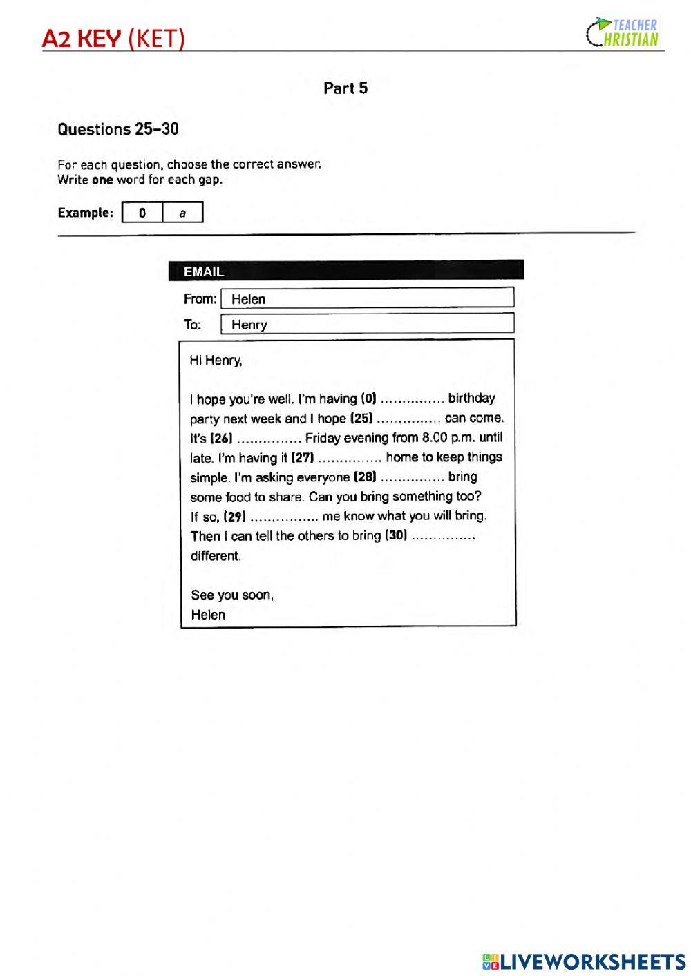 KET READING AND WRITING MOCK 1 0611 camfly2 Live