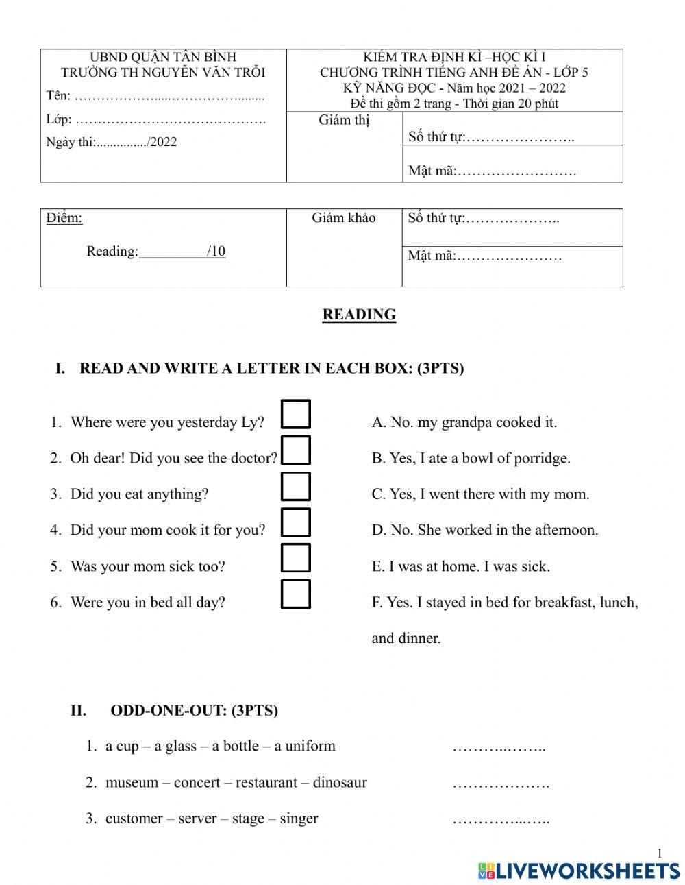 TEST - READING LOP5 DE AN HK1 ,,,