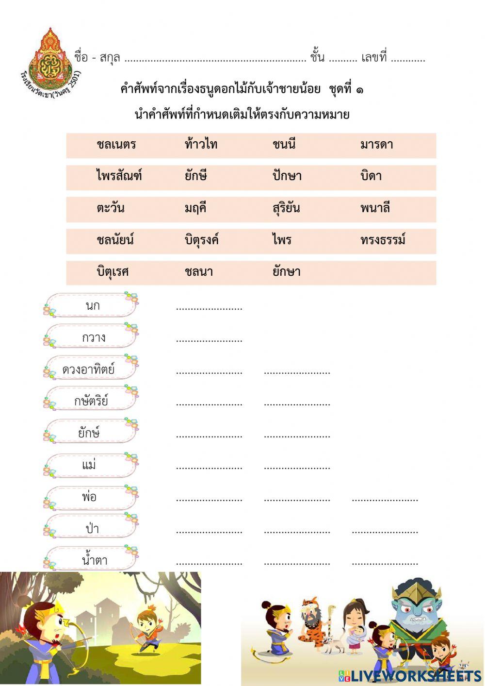 คำศัพท์เรื่องไชยเชษฐ์