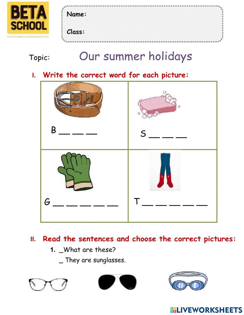 Topic - Our summer holidays - BE3A