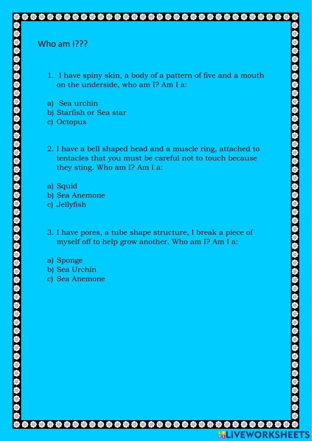 Sea Creatures Who am I