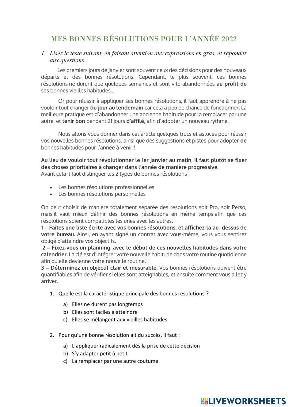 Les bonnes résolutions