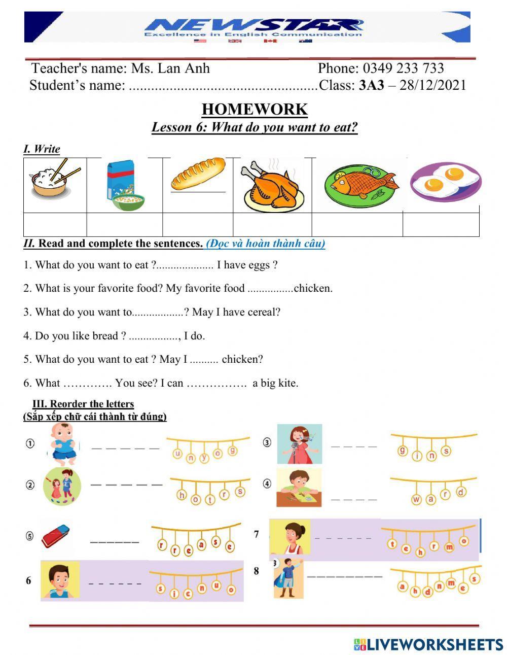 3A3 Z5L6 what do you want to eat