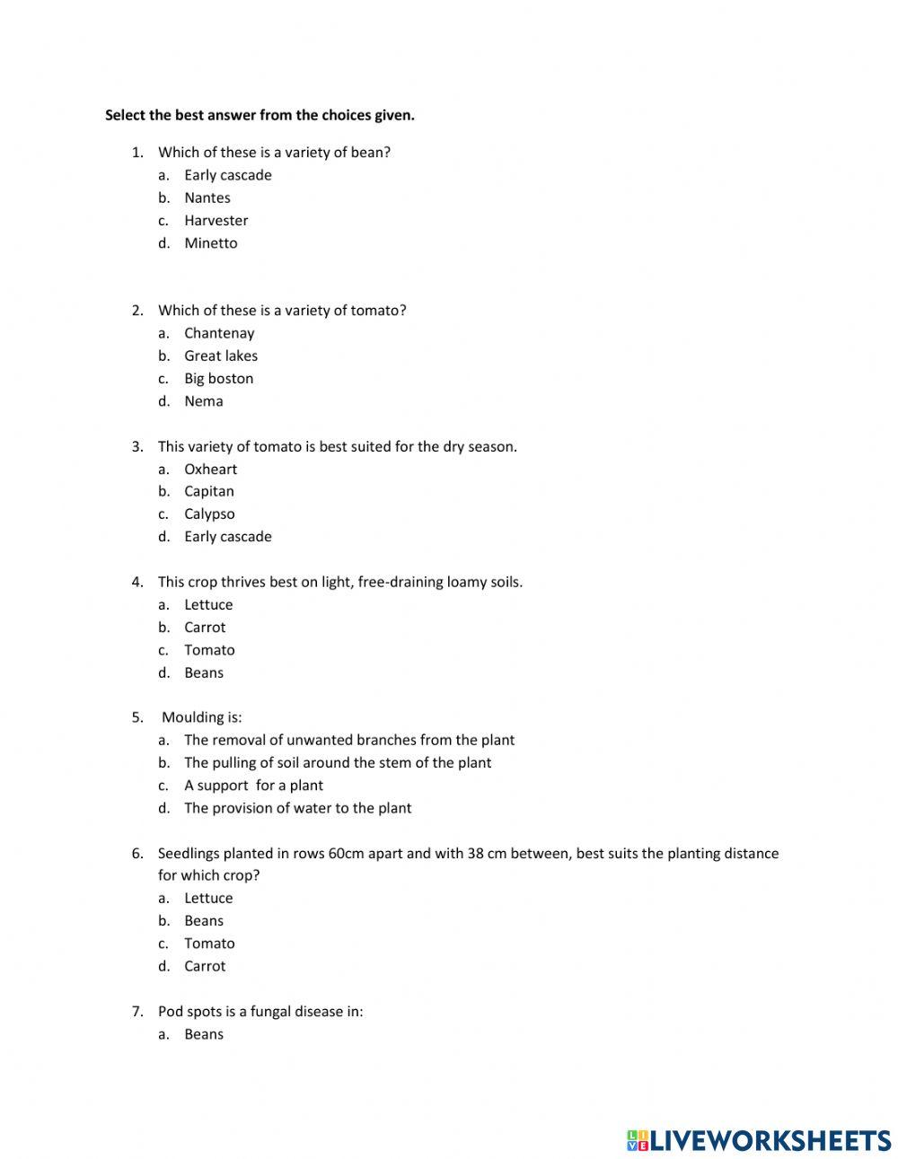 Short term vegetable crops