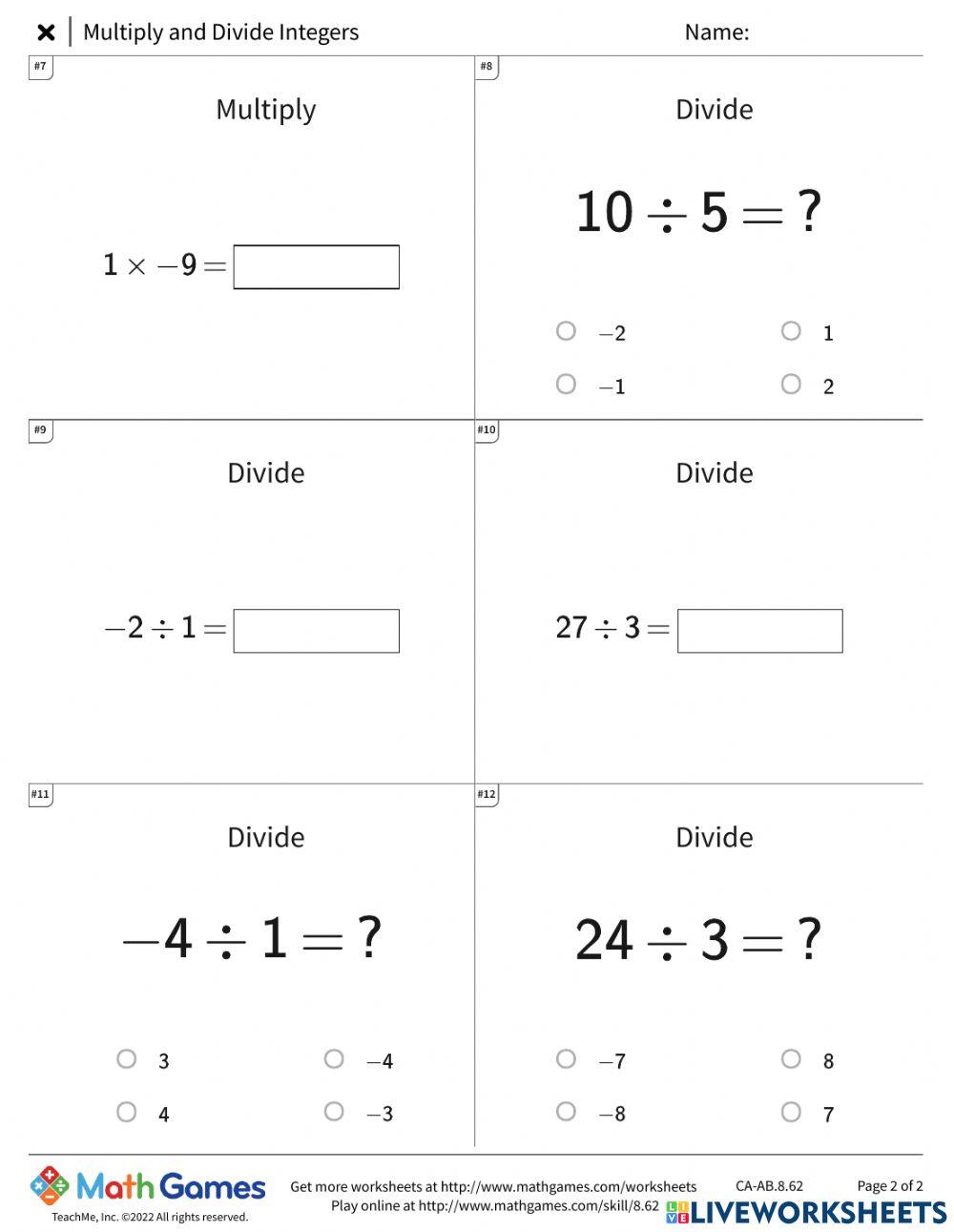 Multiplying - Dividing Positive-Negative Integers