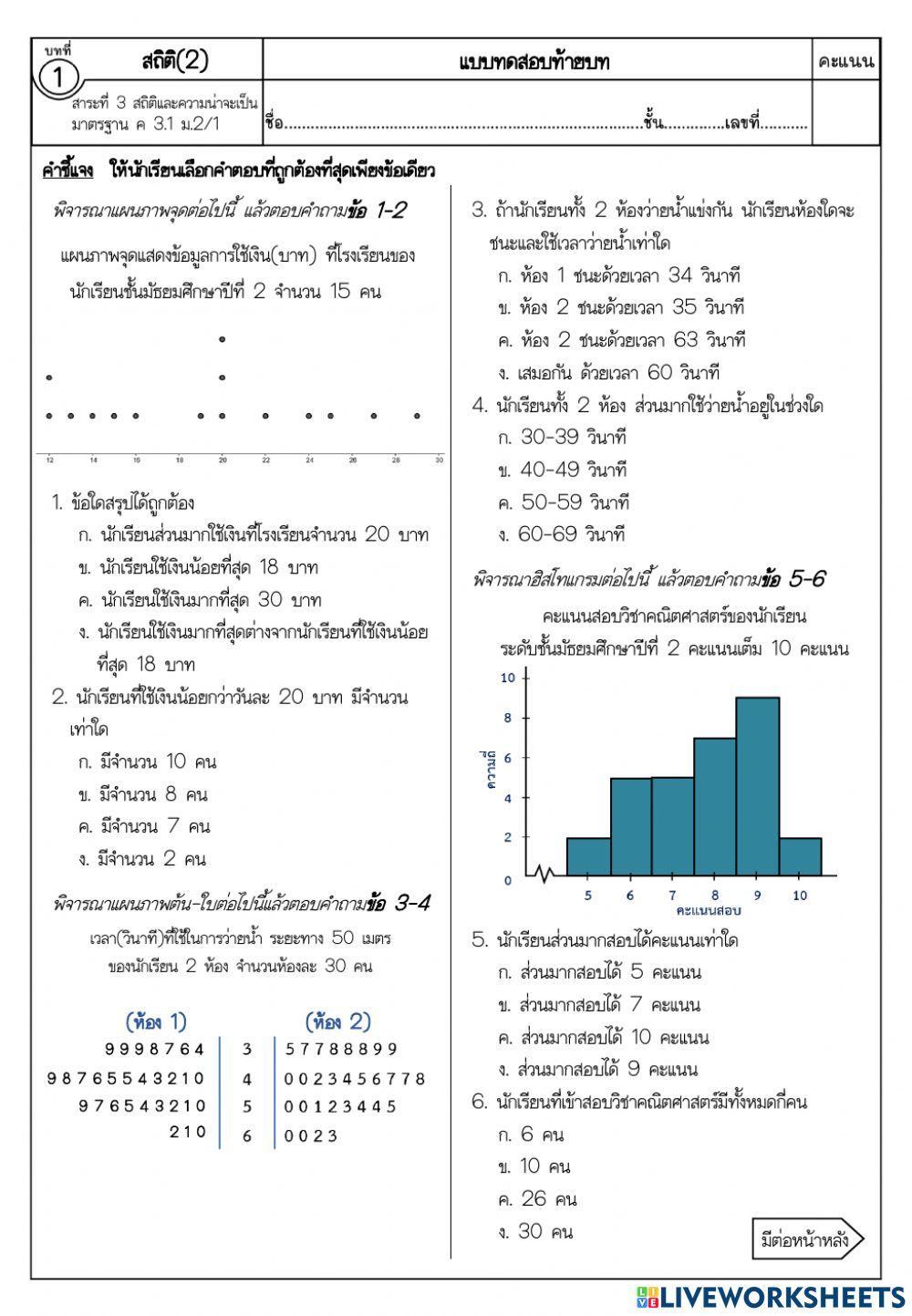 แบบทดสอบ เรื่อง สถิติ