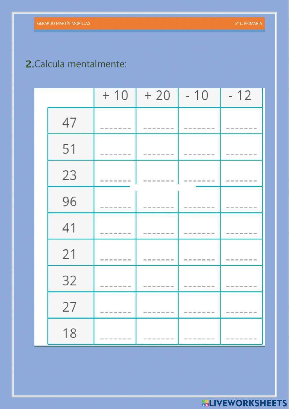 Cálculo y operaciones. Ficha 15.