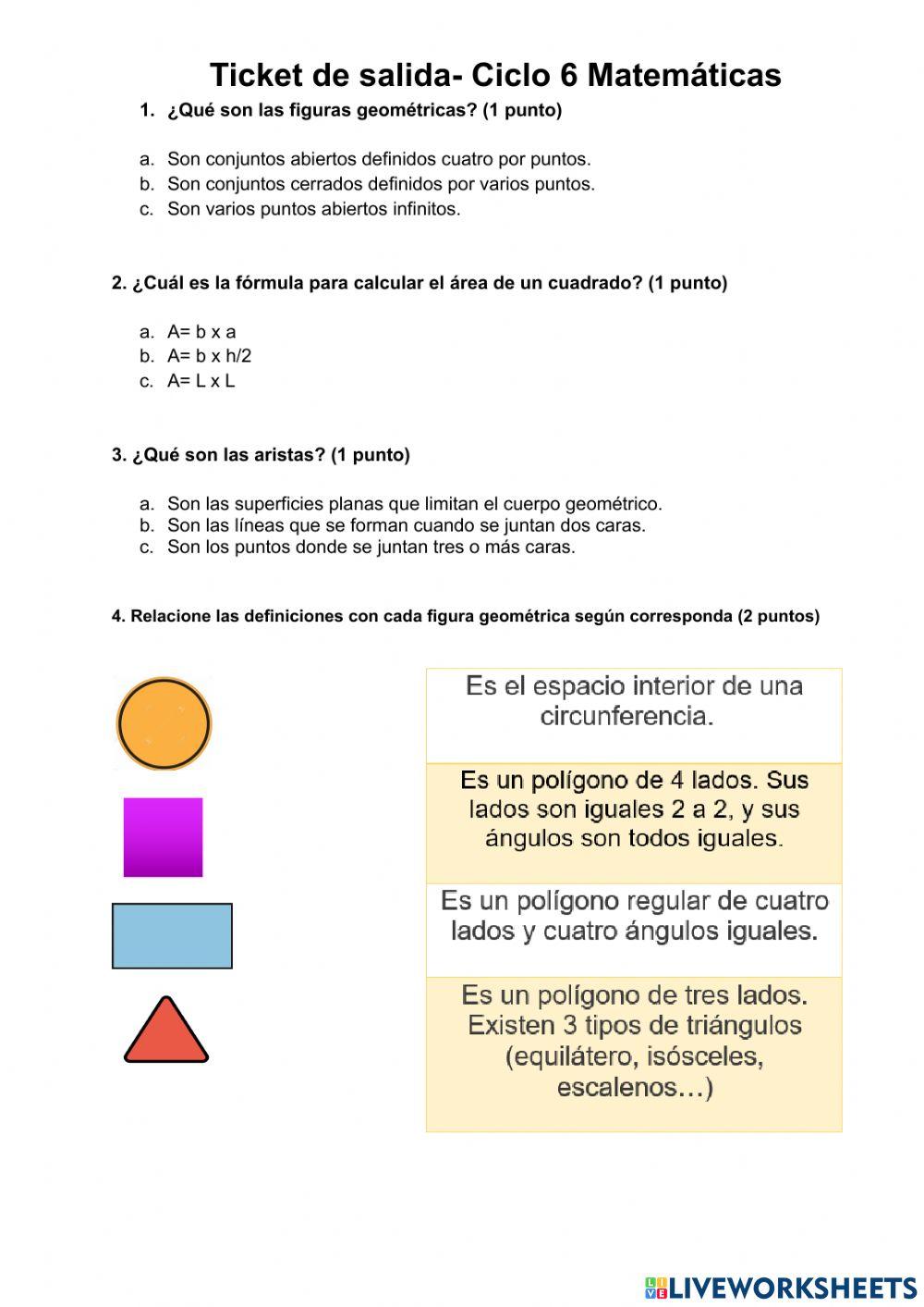 Ticket de matemáticas ciclo 6