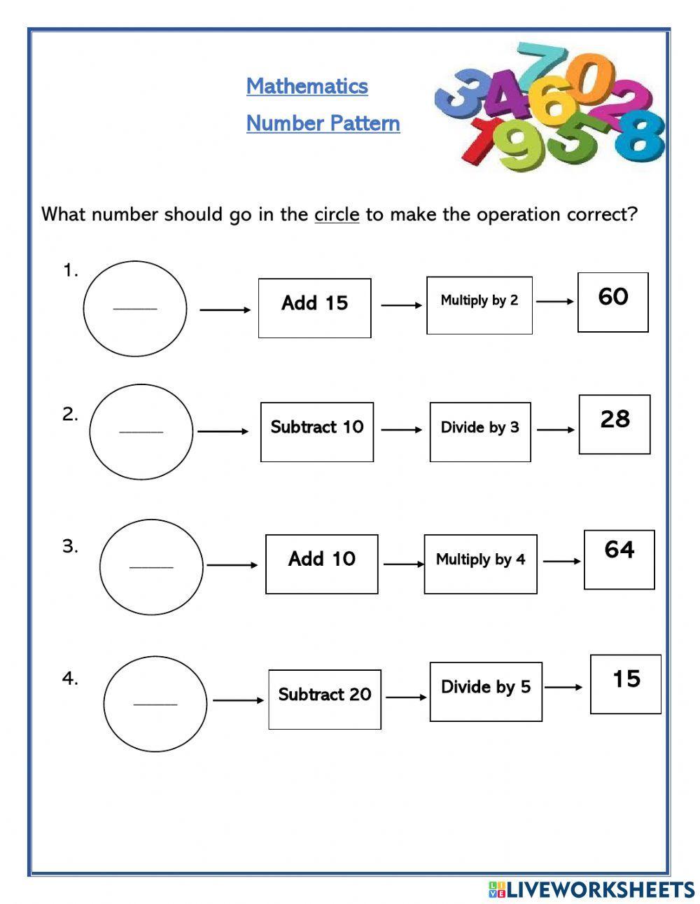 Number Pattern Math activity | Live Worksheets
