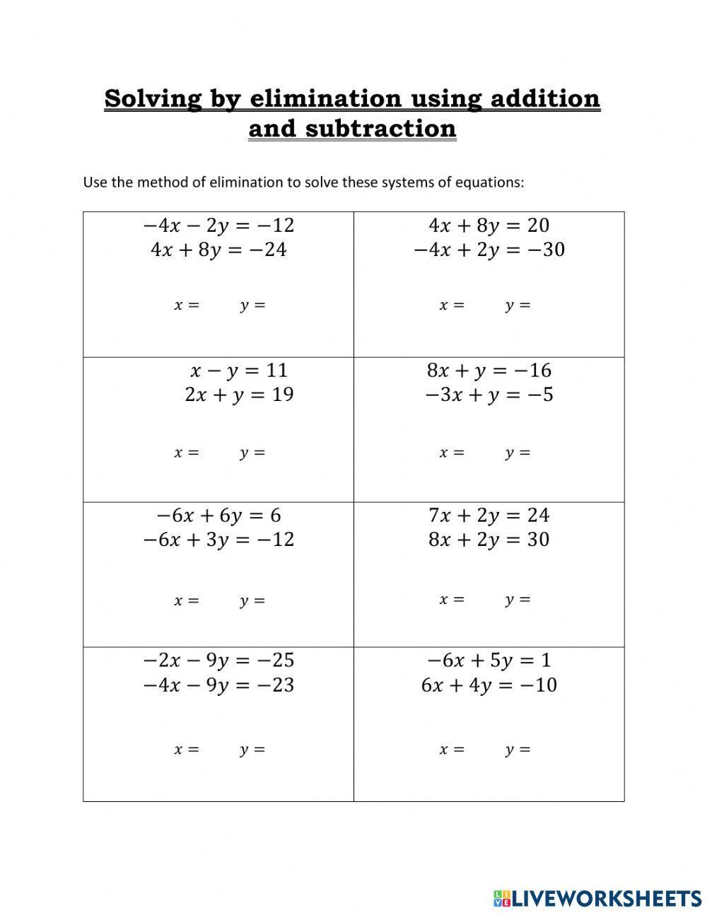 Elimination using addition and subtraction