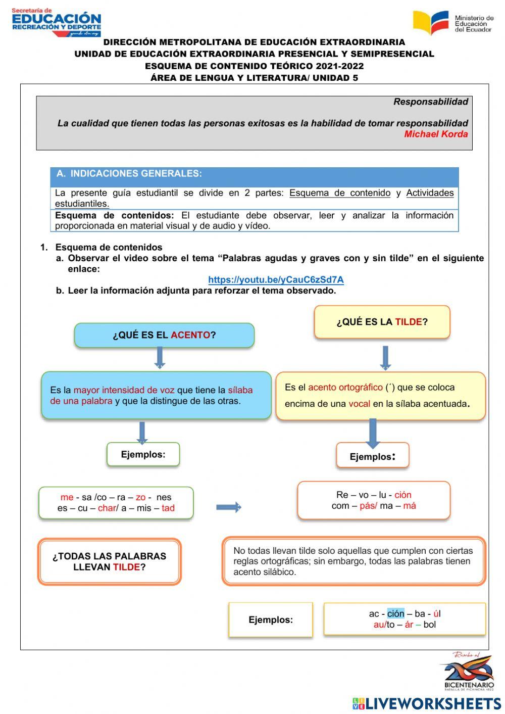 5 palabras graves, agudas, esdrujulas