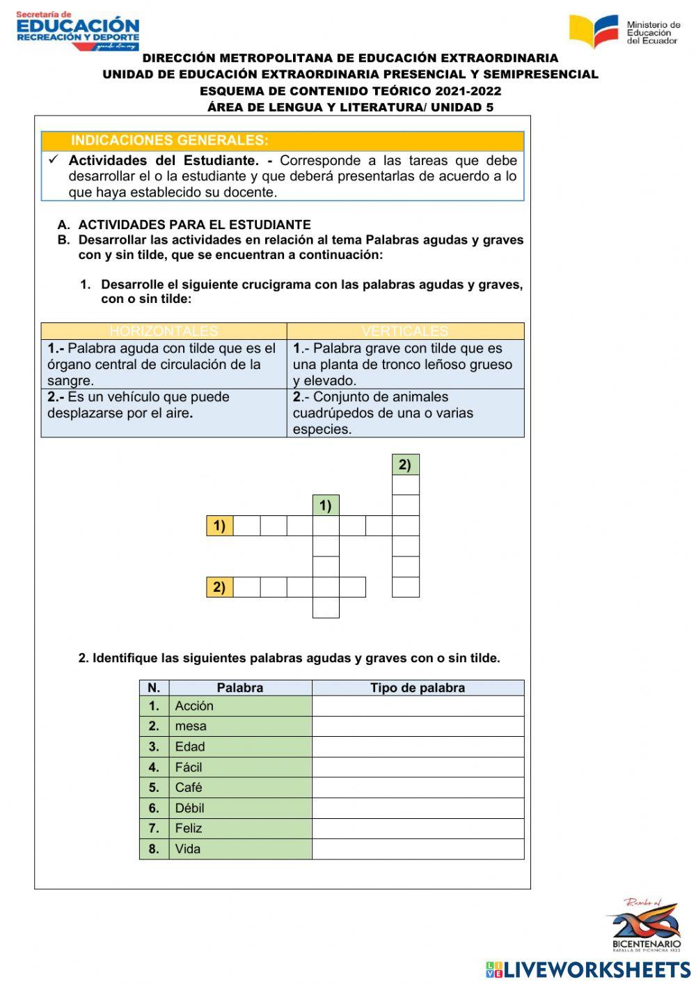 5 palabras graves, agudas, esdrujulas