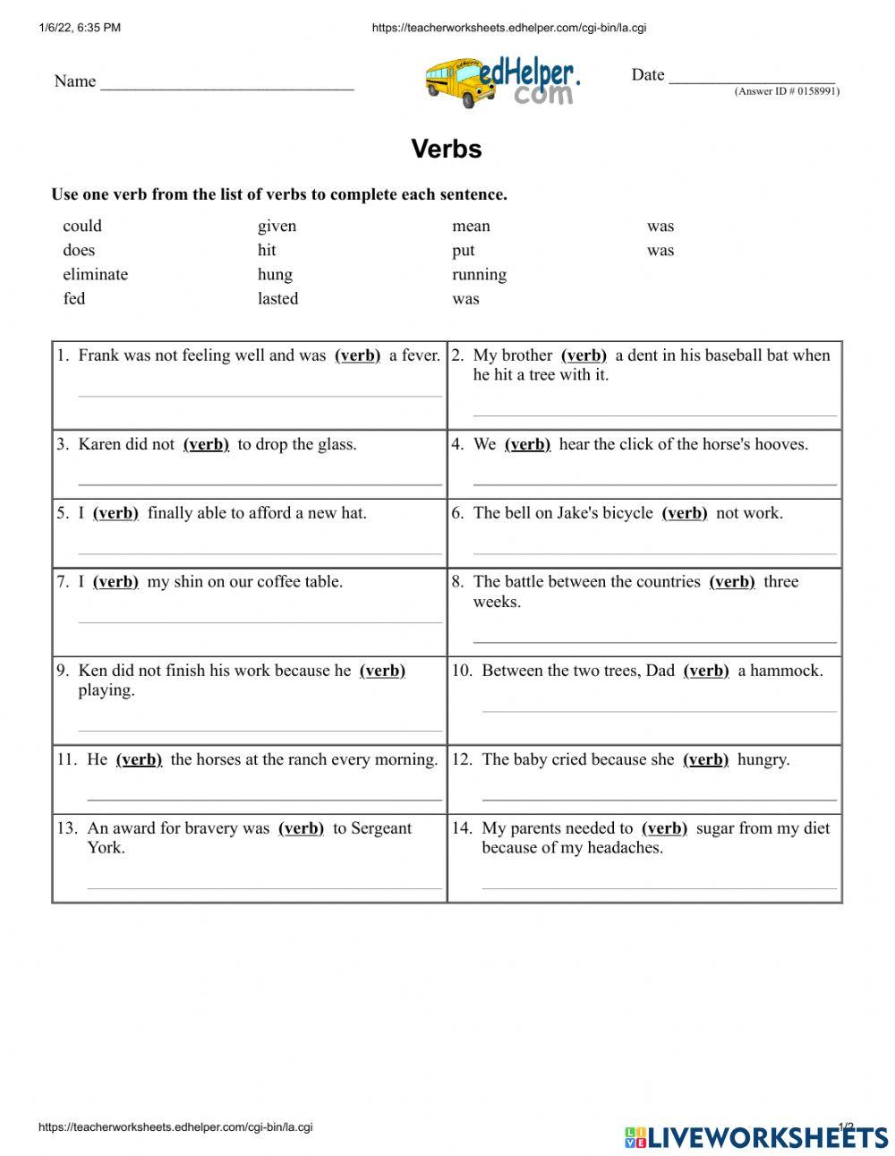 Verbs 2 5273142 | Watson5 | Live Worksheets