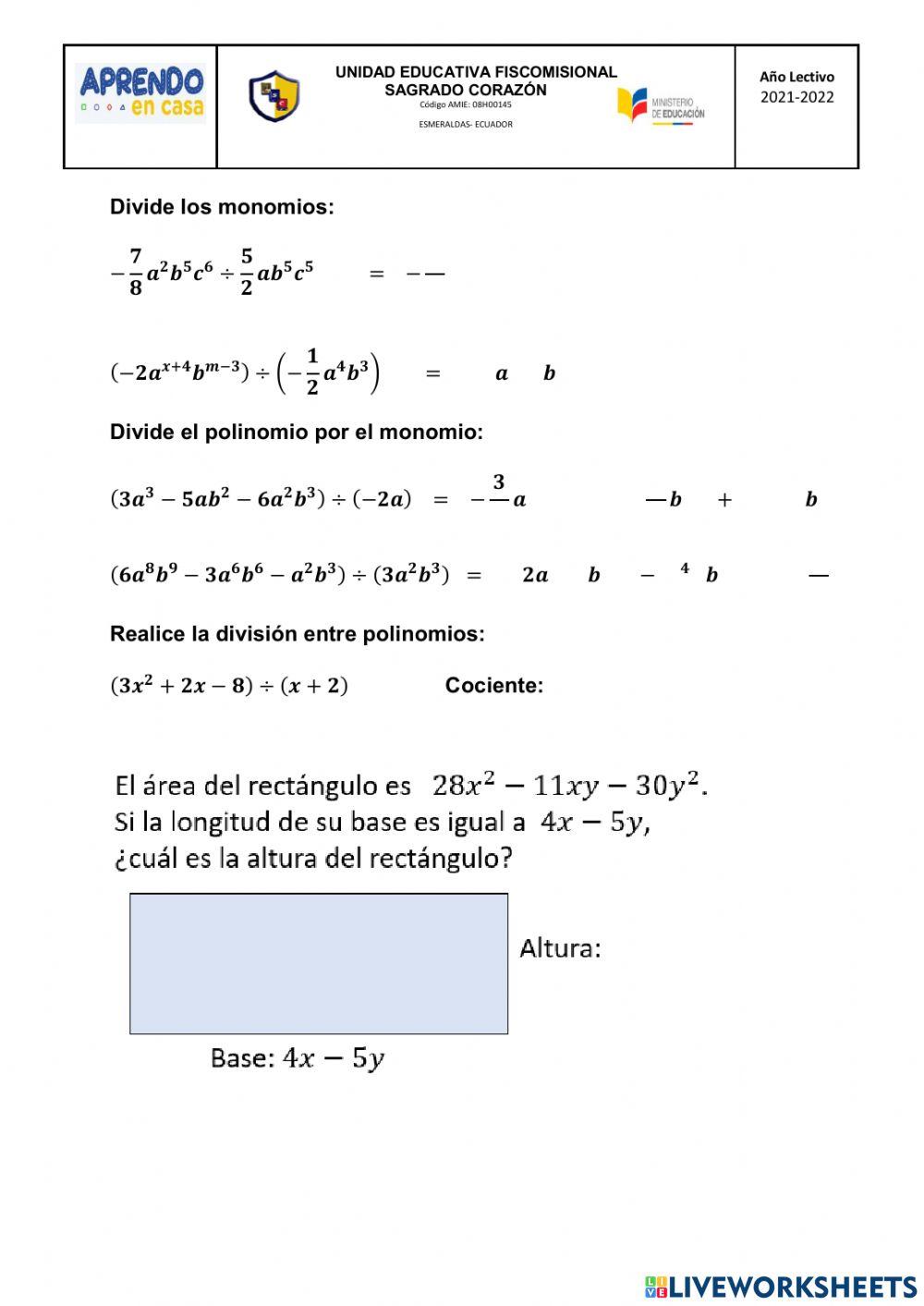División de monomios y de polinomios