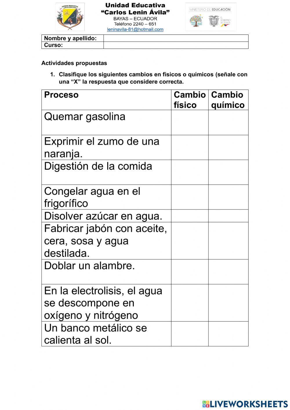 Reacciones físicas y químicas