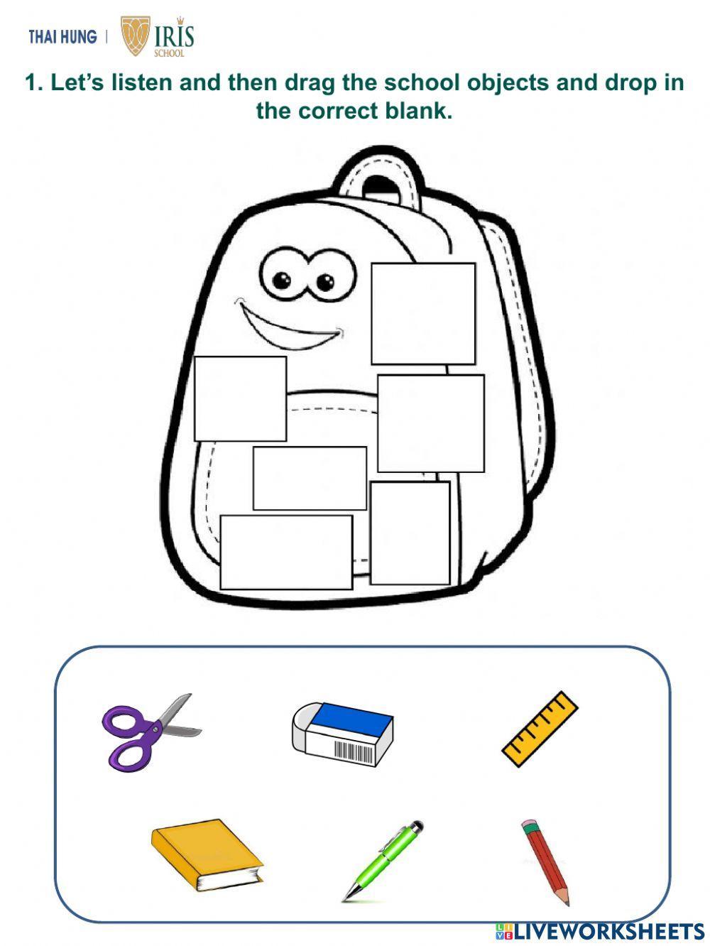 Sunny-Worksheet about School Supplies