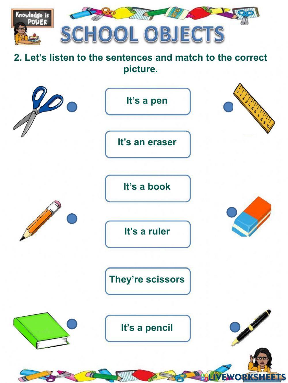 Sunny-Worksheet about School Supplies