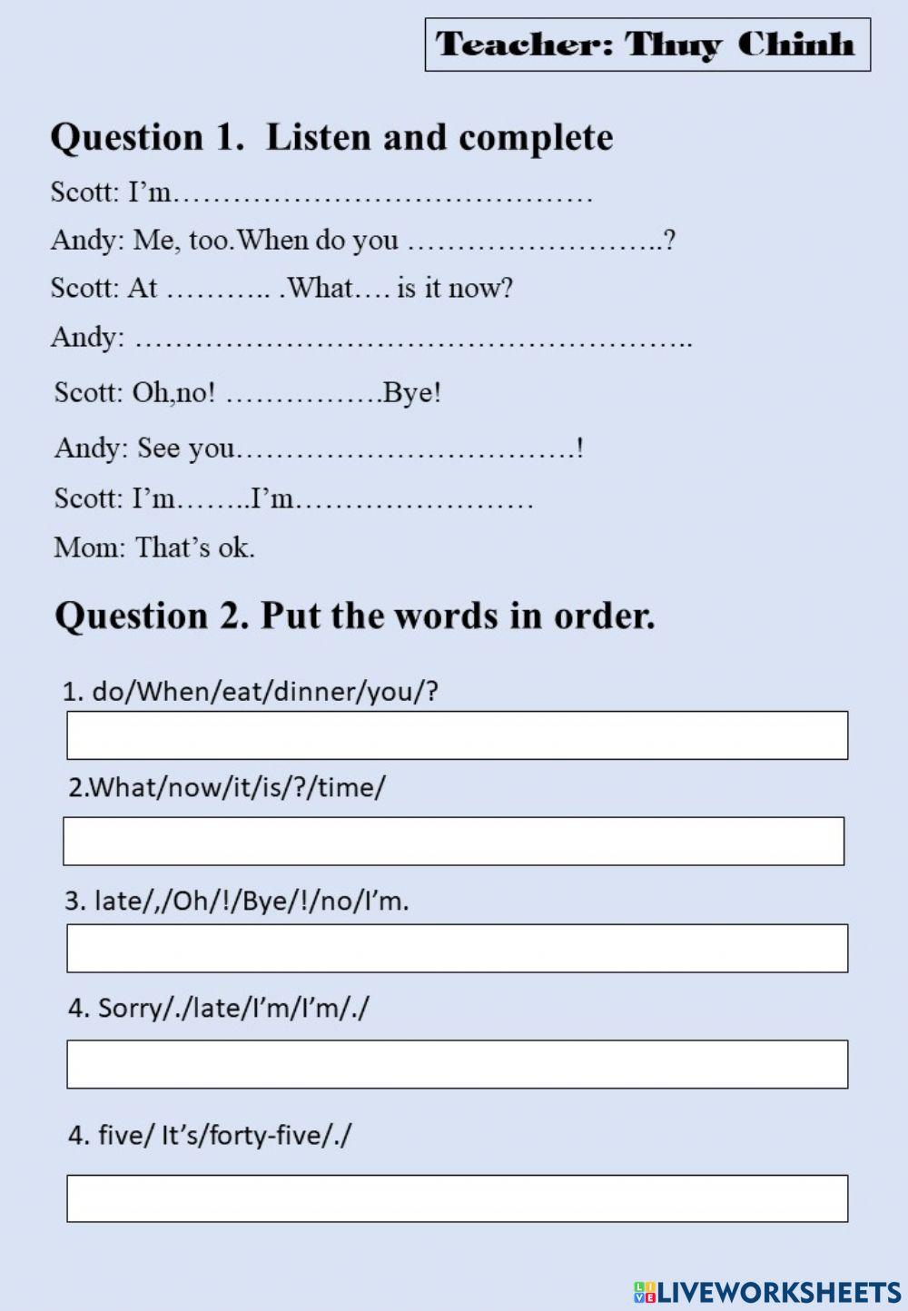 What time is it online pdf worksheet for Grade 3 | Live Worksheets