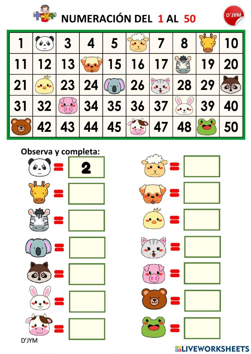 Numeración del 1 al 50