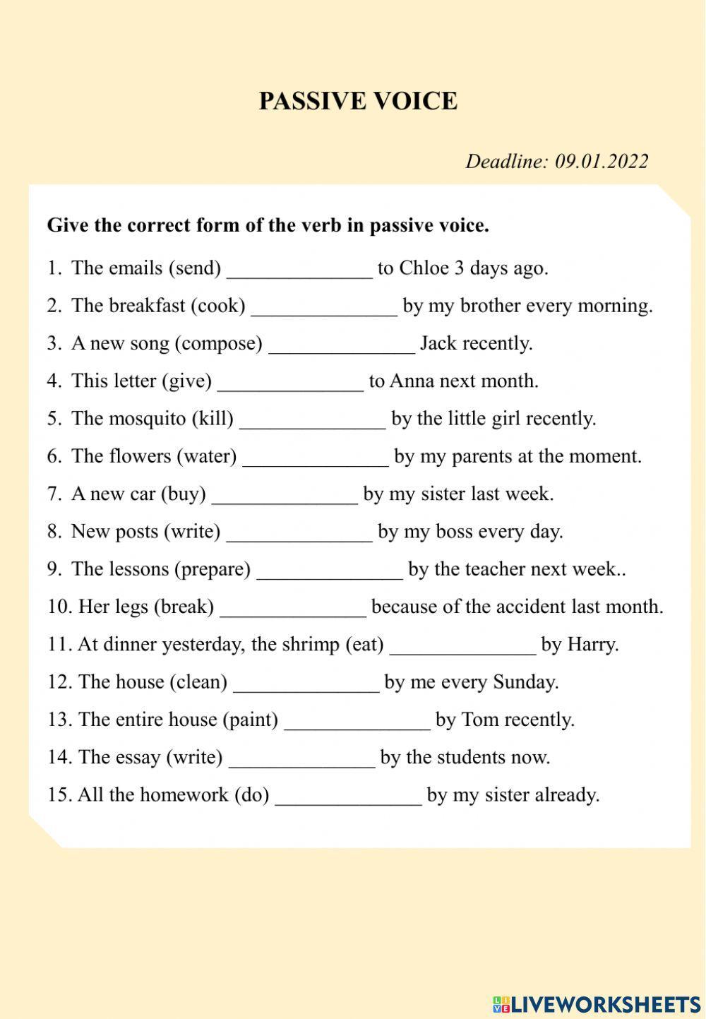 Passive voice - Worksheet 1