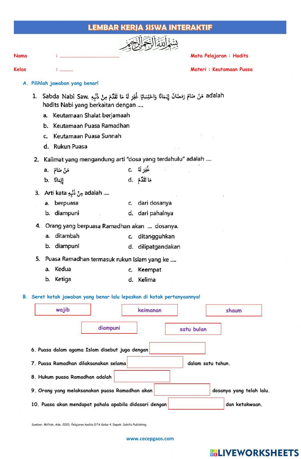 LKPD Interaktif Hadits Tentang Keutamaan Puasa