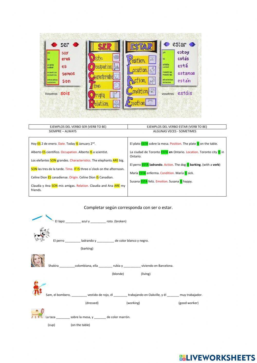 Ser y estar activity for elementary | Live Worksheets