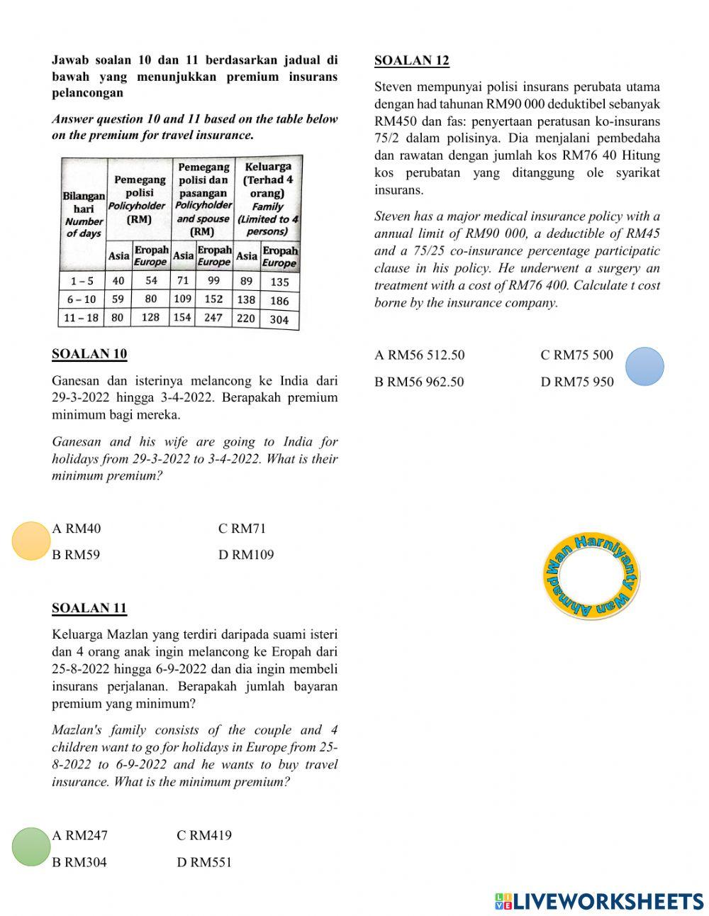 Bab 3 matematik pengguna(insurans) Bab 3 matematik pengguna(insurans)